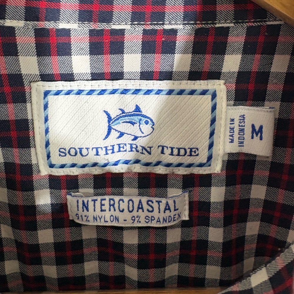Southern Tide Intercoastal Button Down - Navy, White, & Red Check Men’s Medium - Picture 4 of 8